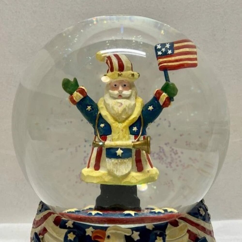 Vintage JCPenney Uncle Sam Santa Snow Globe Musical God‎ Bless America New 2003